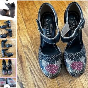 L'Artiste Leather Shoes with Floral Mesh Designs